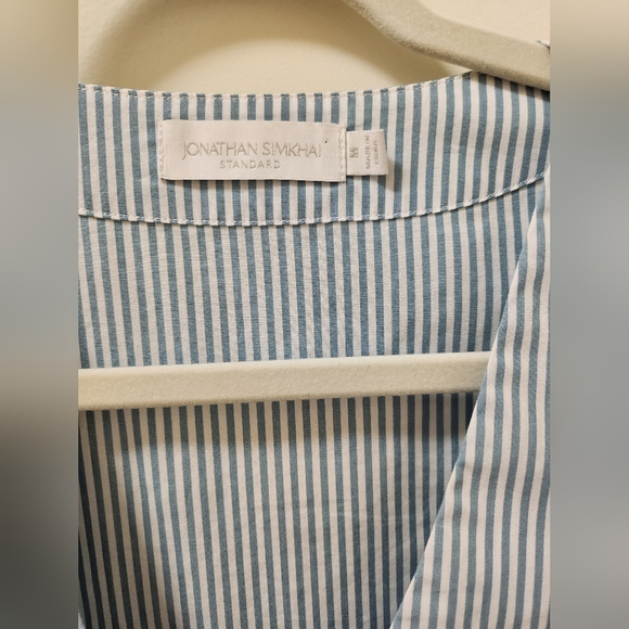 Jonathan Simkhai Ellen Blue White Stripe Cotton Oxford BabyDoll Puff Sleeve Top - Picture 4 of 16